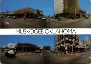 CONTINENTAL SIZE POSTCARD STREET SCENES AT MUSKOGEE OKLAHOMA