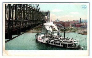 CINCINNATI, OH Ohio ~ Steamer Cincinnati & SUSPENSION BRIDGE  c1910s Postcard