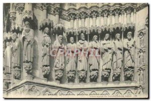 Old Postcard Amiens Cathedral Main Portal Details
