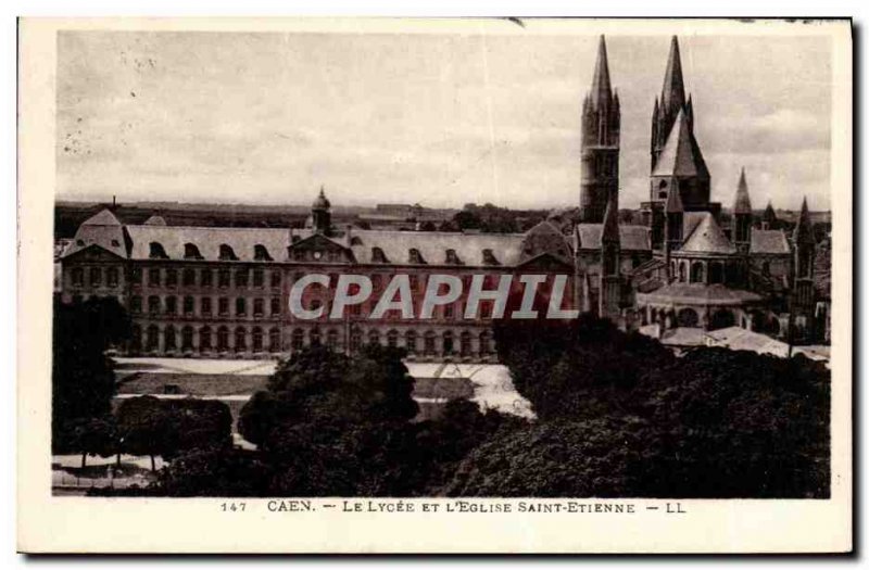 Old Postcard Caen Lycee And The Church of Saint Etienne