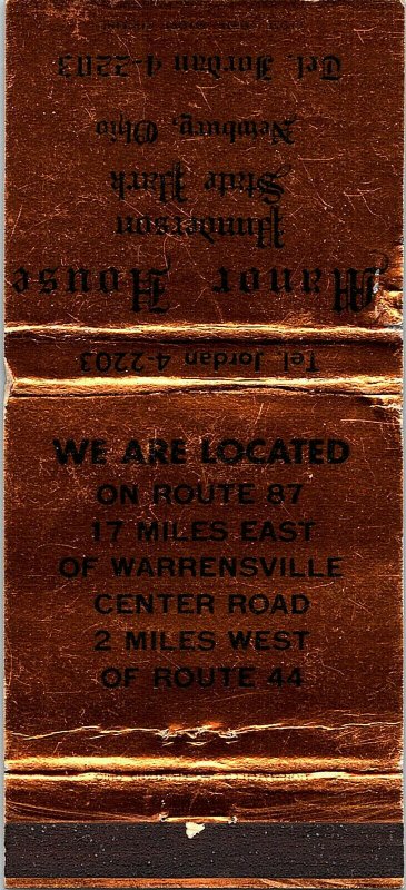 Manor House Punderson State Park Newbury Ohio Vintage Matchbook Cover #1 