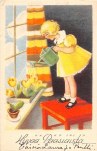 H79/ Interesting Postcard Watering Can Garden c1910 Comic Girl 157