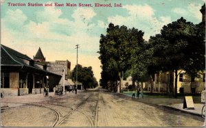 Postcard Traction Station and East Main Street in Elwood, Indiana~134688