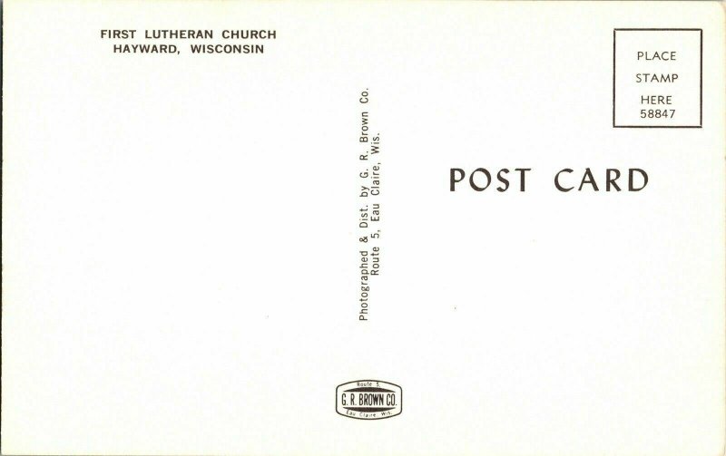 First Lutheran Church Hayward Wisconsin WI Brown Vintage Postcard UNP Claire Vtg 