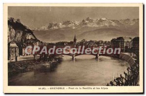 Postcard Grenoble Old Bridge Of The Bastille And The Alps