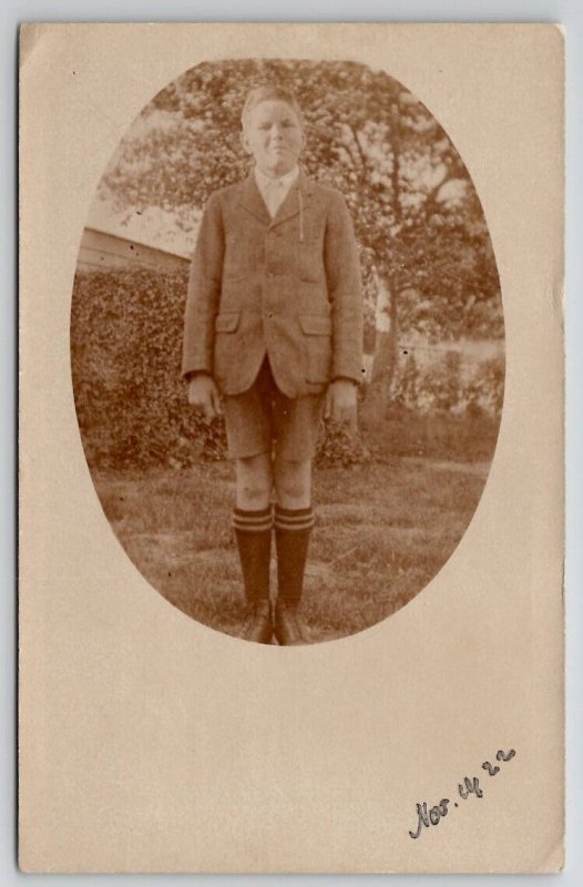 RPPC Cute Young Boy Frank Photo With Sun In Face 1922 Real Photo Postcard R24