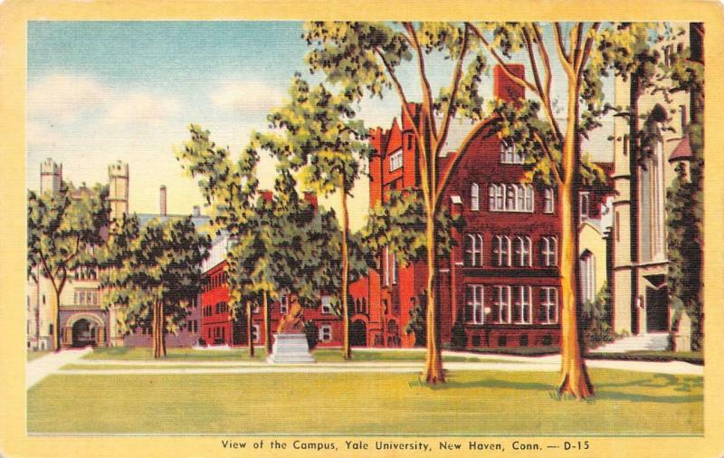 NEW HAVEN, CT Connecticut  YALE UNIVERSITY~Campus Scene  c1940's Linen Postcard