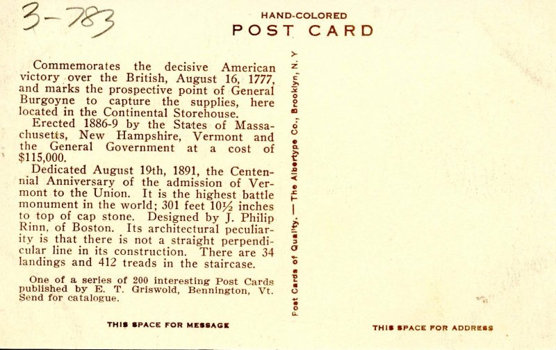 VT - Bennington. Battle Monument