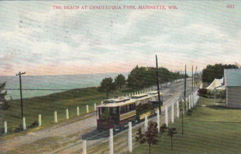 LP20    Marinette, Wisconsin, WI, Beach at Chautauqua Park, 