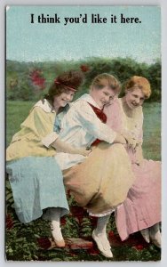 Young Edwardian Women Flirting I Think You Would Like It Here  Postcard L21