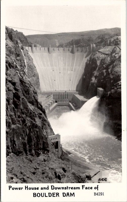 RPPC NV Boulder Dam Power House and Downstream Face Nevada Postcard F27
