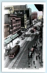 RPPC VANCOUVER, B.C. Canada ~ Tinted HASTINGS STREET WEST ca 1940s Postcard