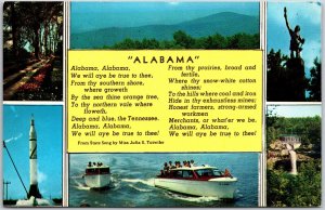 Alabama AL, Greetings, Heart of Dixie, State Song by Julia Tutwiler, Postcard