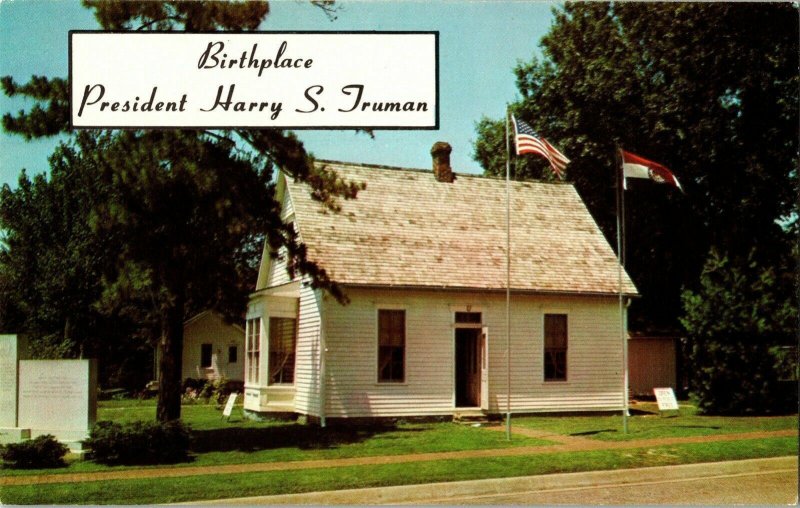 Birthplace Harry S Truman Flag Lamar United Missouri Vintage Unposted Postcard 