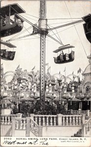 Postcard Coney Island New York Aerial Swing Luna Park Amusement Ride 1905 T12