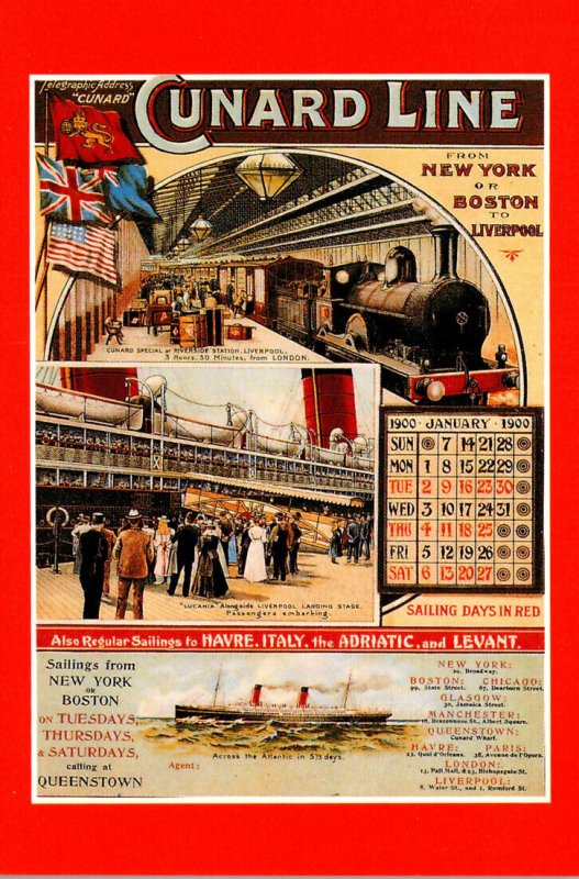 Advertisiong Cunard Line From New York Or Boston To Liverpool Marine Art Post...