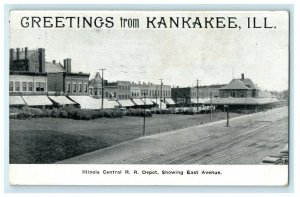 1908 Illinois Central RR Depot, Greetings from Kankakee Illinois IL Postcard 