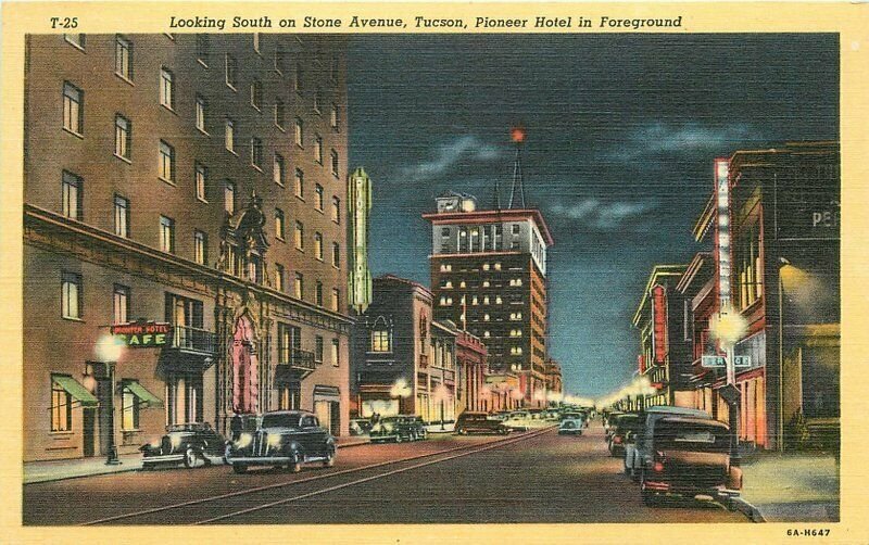 Tucson Arizona Stone Avenue Night autos Postcard Lollesgard Teich 21-11926 