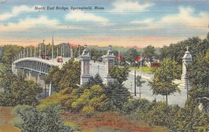 Springfield, MA Massachusetts  NORTH END BRIDGE ca1940's Curteich Linen Postcard