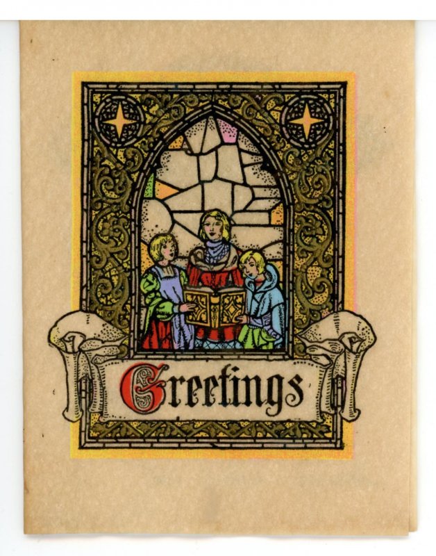 Greetings - Christmas, Traditional Fold-Out Card on Parchment- Beautiful!