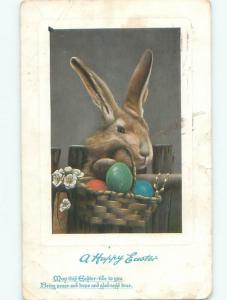 Pre-Linen Easter CUTE BUNNY RABBIT WITH EGG BASKET AB3707