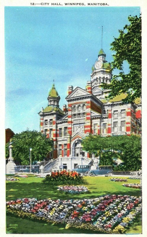 Vintage Postcard City Hall Garden In Front Winnipeg Manitoba Valentine Edy Co.