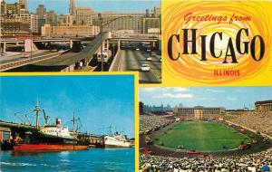 1950s Chicago Illinois Heights Congress Expressway Navy Pier postcard 6264