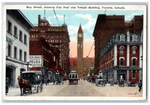 c1920's Bay Street City Hall and Temple Building Toronto Ontario Canada Postcard 
