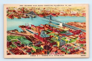 Delaware River Bridge RCA Victor Plant Camden NJ Linen Postcard