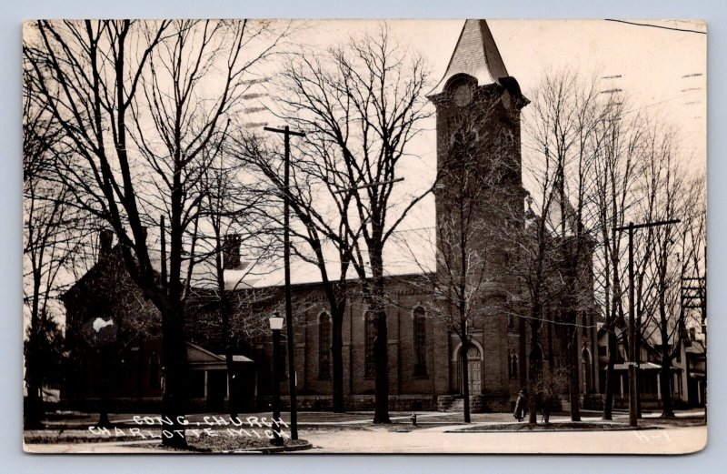 J96/ Charlotte Michigan RPPC Postcard c1910 Congregational Church  152