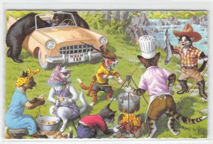 Cats Camping Fishing Mainzer Belgium #4922 Vintage Fantasy Anthropomorphic Art