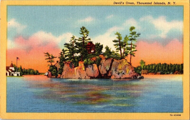 Devil’s Oven Thousand Islands N.Y. Vintage Linen Postcard Unposted Vtg New York 