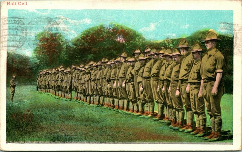 Vtg 1916 Postcard WWI Doughboys Lined Up For Mess 