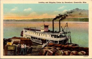 Mississippi Greenville Loading and Shipping Cotton By Steamboat Curteich