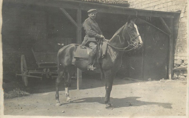 Horse mounted German cavalry soldier instant souvenir photo postcard ww1