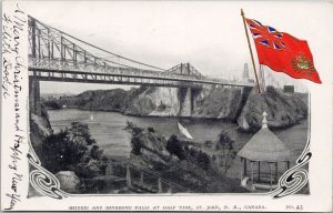 Bridges and Reversing Falls St John NB Patriotic Red Ensign Flag Postcard H33
