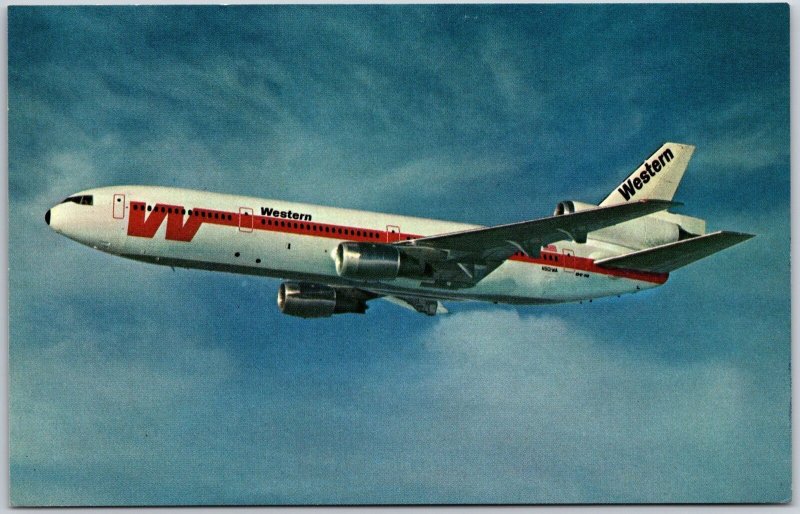 Airplane Western Airlines Jet Fleet DC-10 Spaceship Extra Wide Aisles Postcard