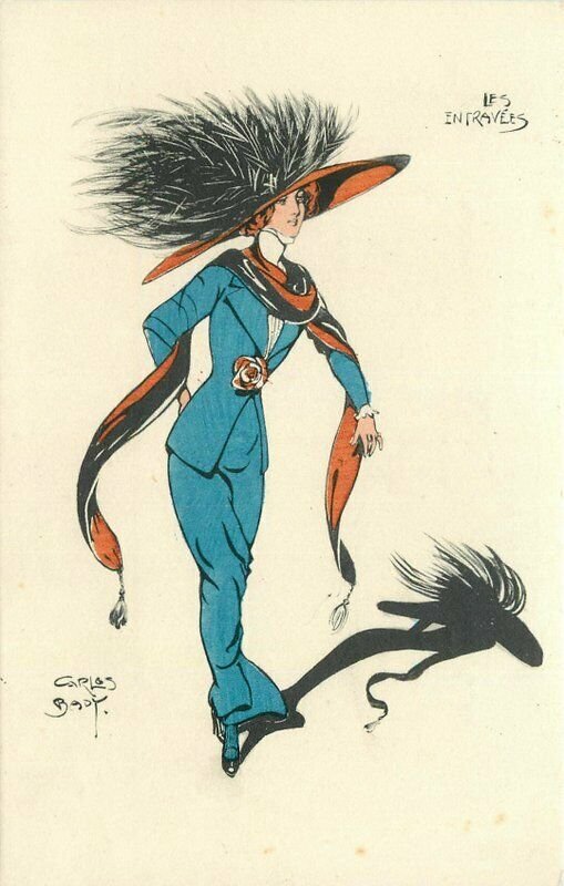 1920s Art Deco Big Hat Feather Fashion Woman France Carlos Bady Postcard