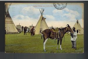 1912 Picture Postcard Cover Native American Indian Canada Horse teepees