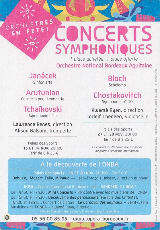 Bordeaux Aquitaine National Orchestra Advertising Postcard France 2008