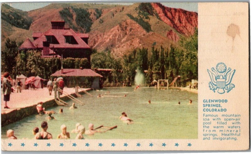 Glenwood Springs CO sent from Buckley Field, Denver CO c1943 Postcard L30