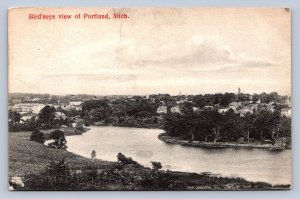 J88/ Portland Michigan Postcard c1910 Birdseye View River Homes 337