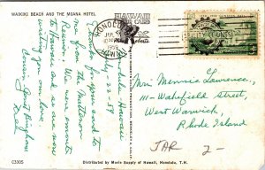 Waikiki Beach Moana Hotel Honolulu Hawaii Ocean Chrome Cancel WOB Postcard 