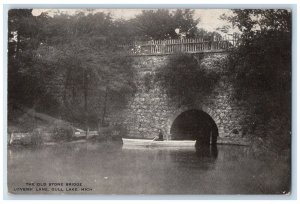 c1910 The Old Stone Bridge Lovers Lane Gull Lake Michigan MI Posted Postcard