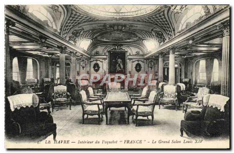 Postcard Old Boat Le Havre Ship Interior of France Grand Salon Louis XIV