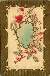 Santa Smoking Airbrushed embossed Christmas Postcard 1915