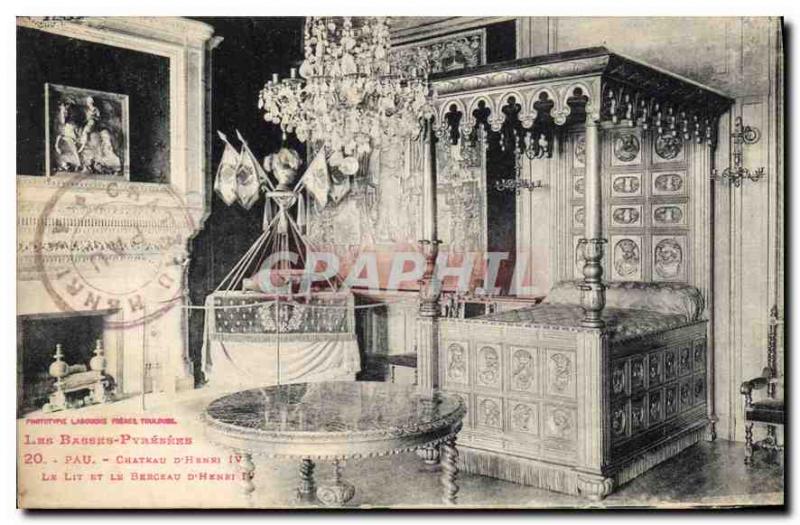 Old Postcard Pau Chateau of Henri IV The bed and cradle of Henry IV