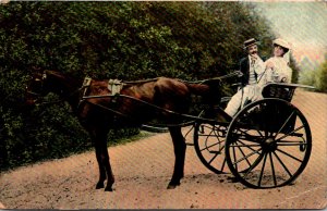 Horses Romantic Couple On Horse Drawn Carriage 1908