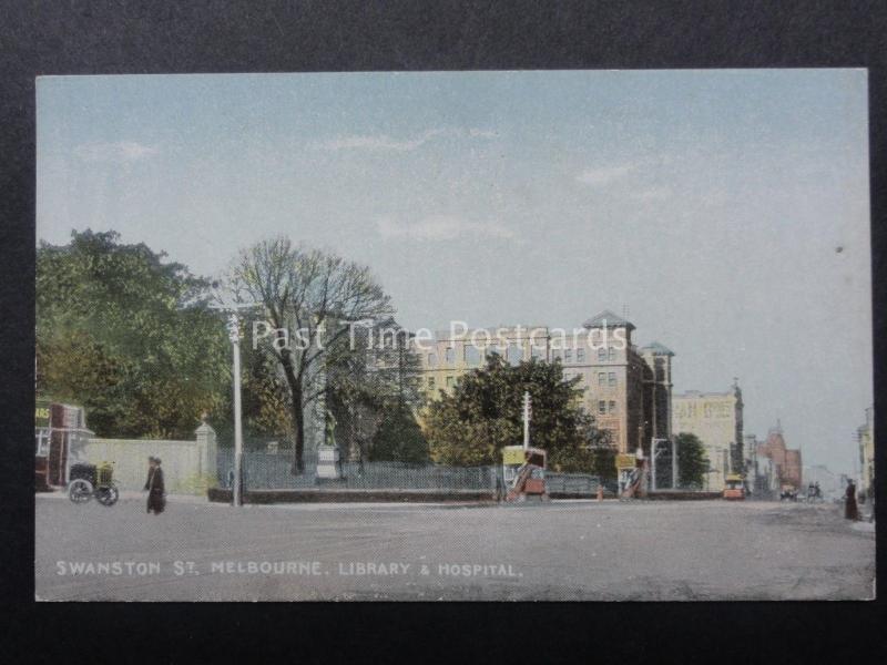 Australia MELBOURNE Swanston Street LIBRARY & HOSPITAL Old Postcard by R.E.M.