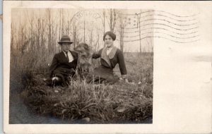 Winthrop Minnesota Jamison Family with Dog RPPC to Monroe Wisconsin Postcard Z20